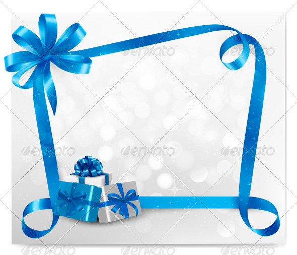 Holiday background with blue gift bow - Christmas Seasons/Holidays