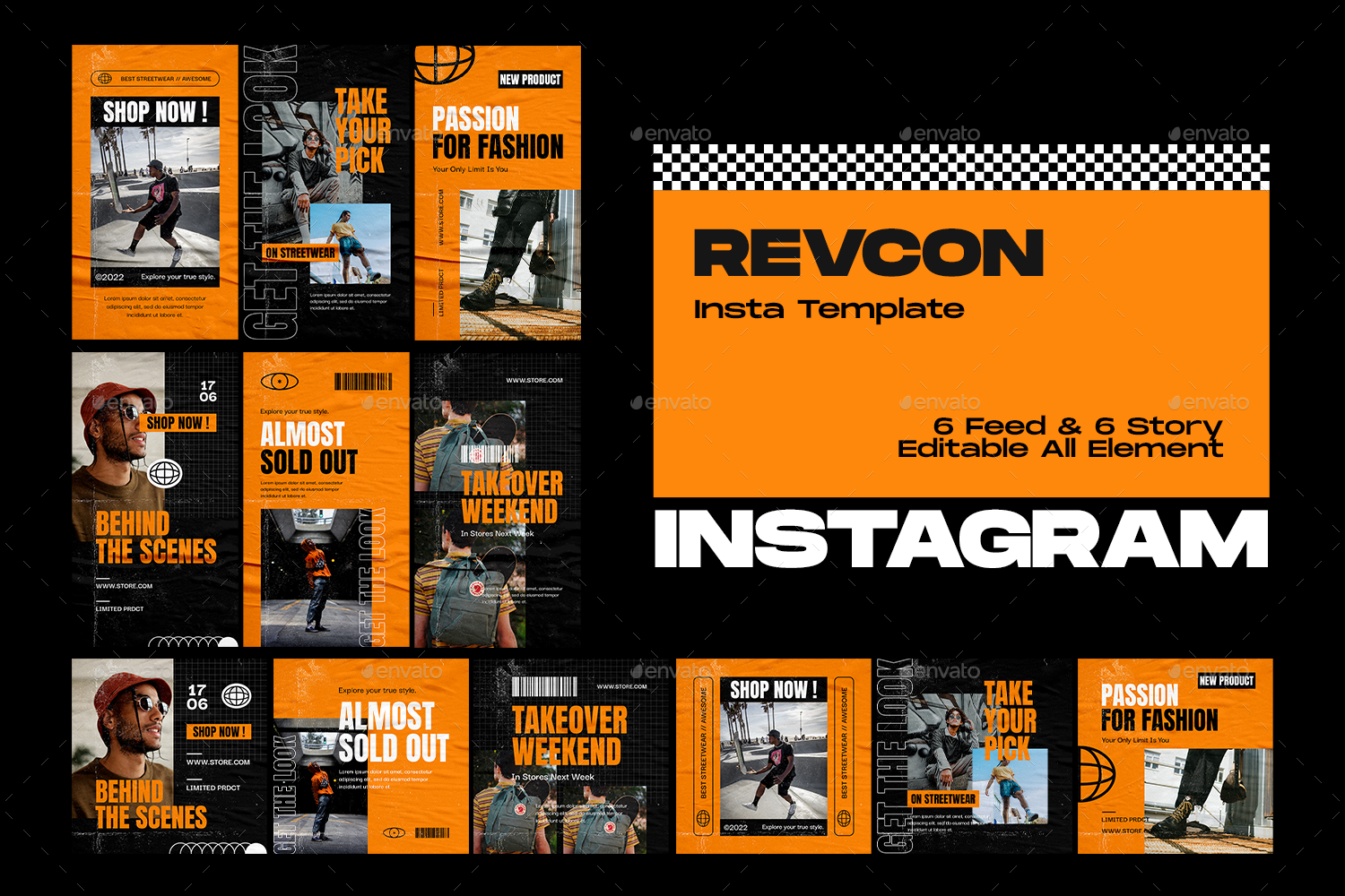 Revcon Streetwear Fashion Instagram Template Web Elements Graphicriver