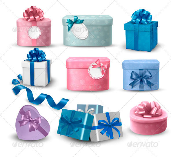 Set of colorful gift boxes with bows and ribbons - Christmas Seasons/Holidays