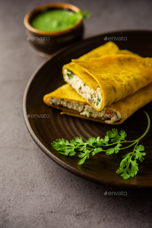 Paneer Stuffed Besan Chilla Or Cheela Made Using Chickpea Flour With