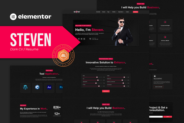 Steven - Dark CV Portfolio Resume Elementor Template Kit