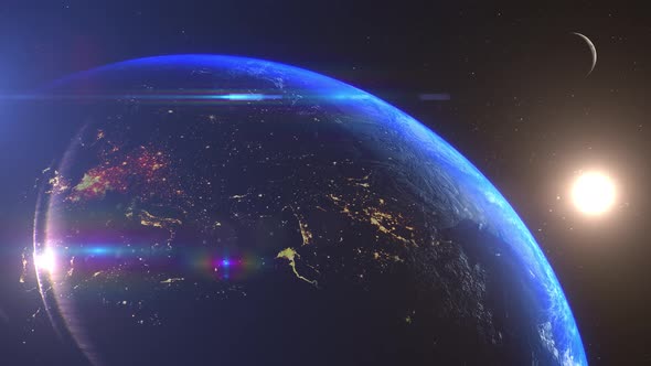 Earth And Moon Sunrise Europe And Mediterranean Sea alt