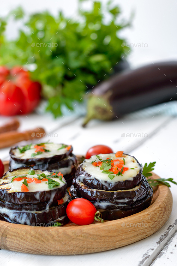 Parmigiana di melanzane. Baked eggplant, tomatoes and cheese. Italy ...