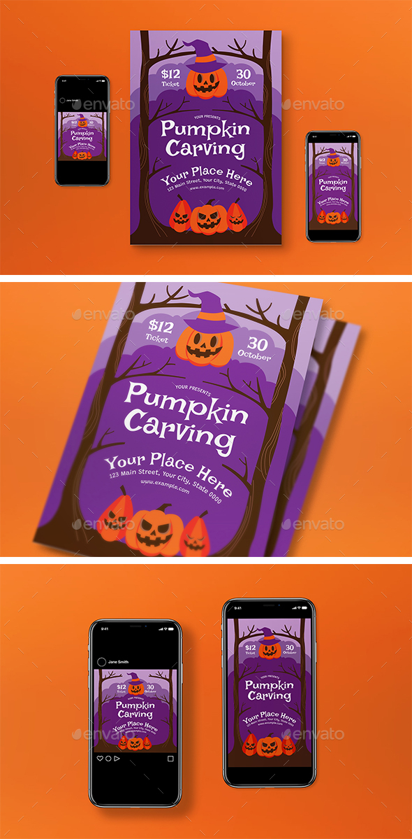 Purple Modern Pumpkin Craving Flyer Set