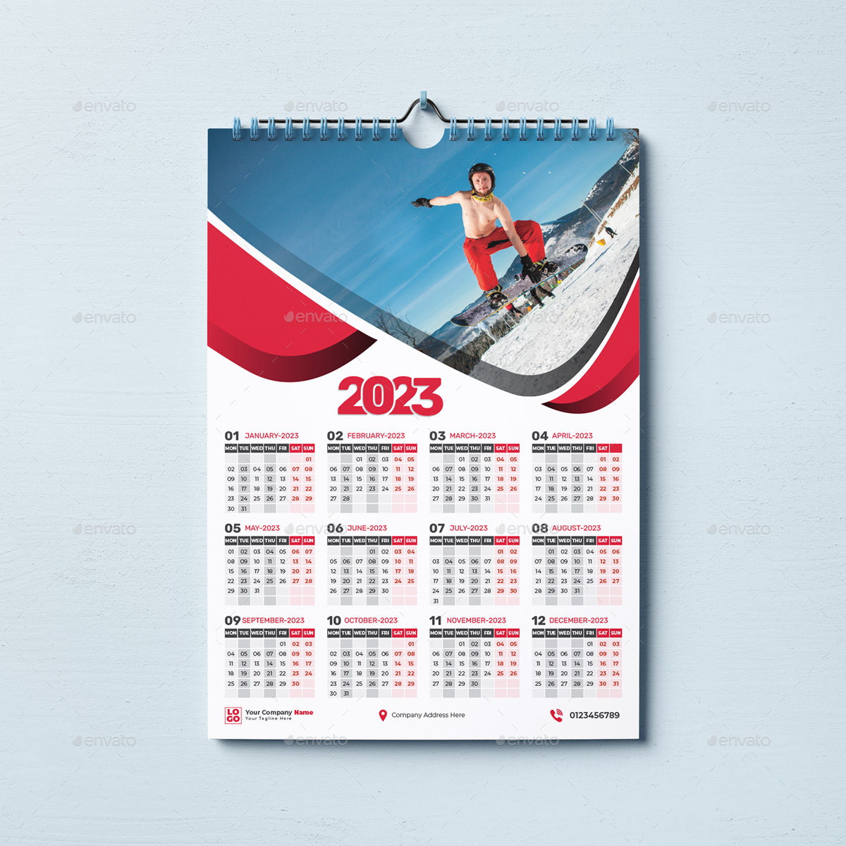 Wall Calendar 2023 - One Page Calendar - Single Page Calendar - 12 Months  Calendar by vectormaker2021