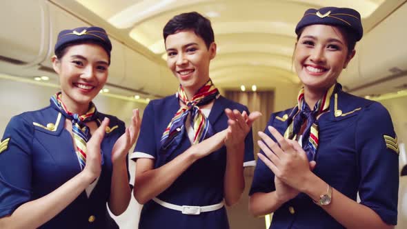 Cabin Crew Clapping Hands in Airplane, Stock Footage | VideoHive