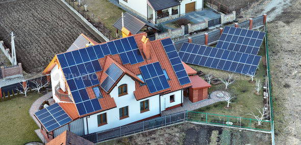 Private home roof covered with solar photovoltaic panels