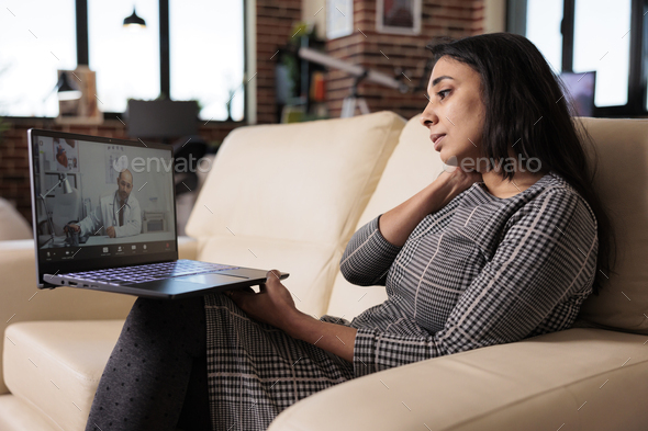 Woman calling doctor on videocall telehealth - Stock Photo - Images