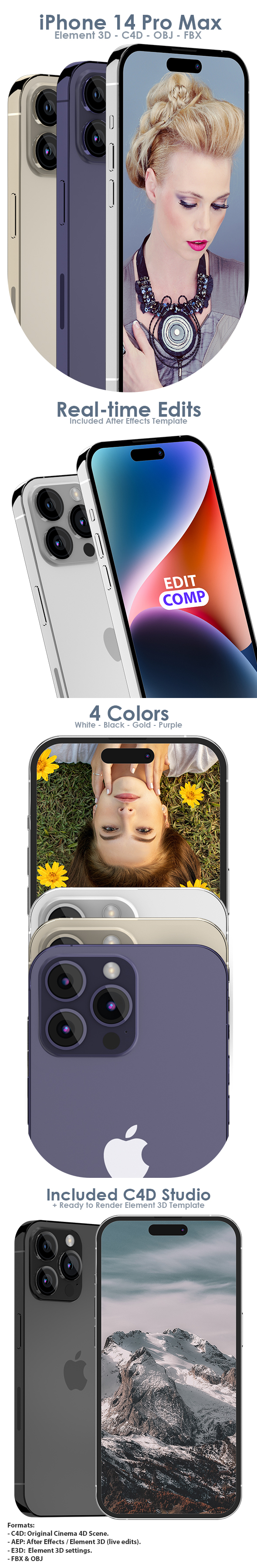 Element 3D iPhone 14 Pro Max - E3D & C4D