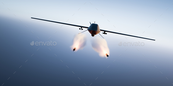 Military combat drone UAV launching missiles Stock Photo by photocreo