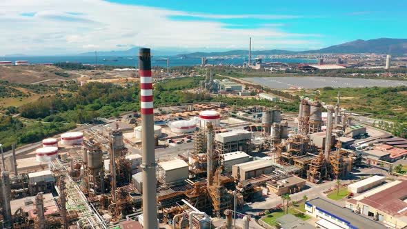 Aerial View. Oil Refinery. Industrial Zone. The Equipment of Oil Refining. Close-up of Industrial alt
