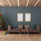 Modern living room with Christmas tree and leather sofa - PhotoDune Item for Sale