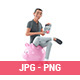 3D Character Man Sitting on Piggy Bank with Calculator