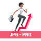 3D Character Woman with Briefcase Running on Growing Arrow