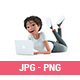 3D Character Woman Working on Laptop and Lying Down on Floor