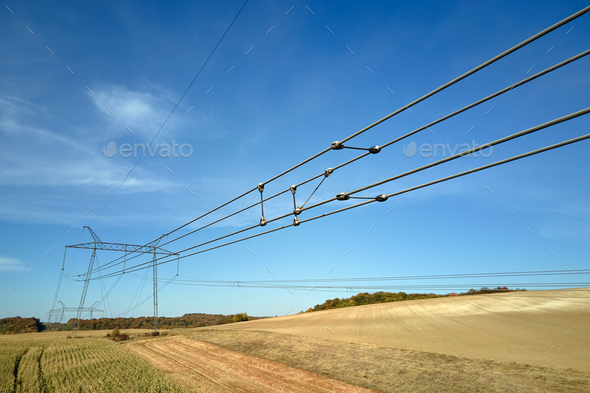 Electric power lines divided by safe guard insulating frame transfening electrical energy