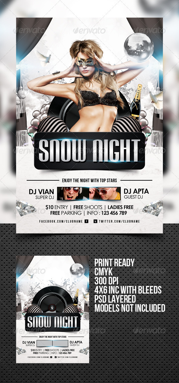 Snow Night Flyer Template - Clubs & Parties Events
