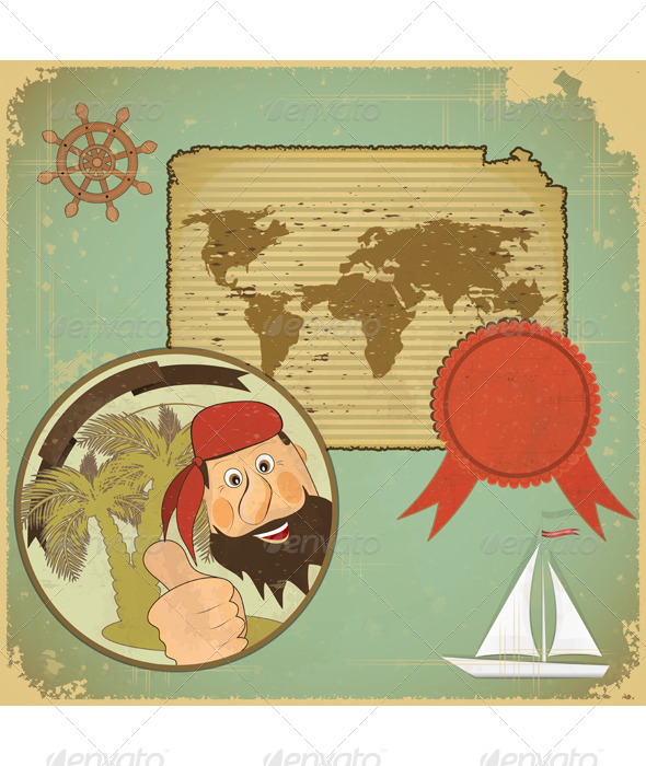 Pirate and World Map - Travel Conceptual