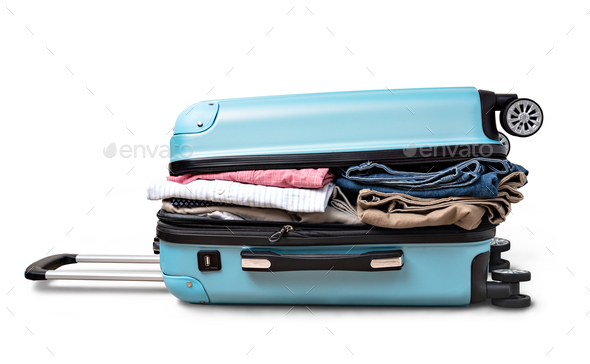 open suitcase with casual clothes - Stock Photo - Images