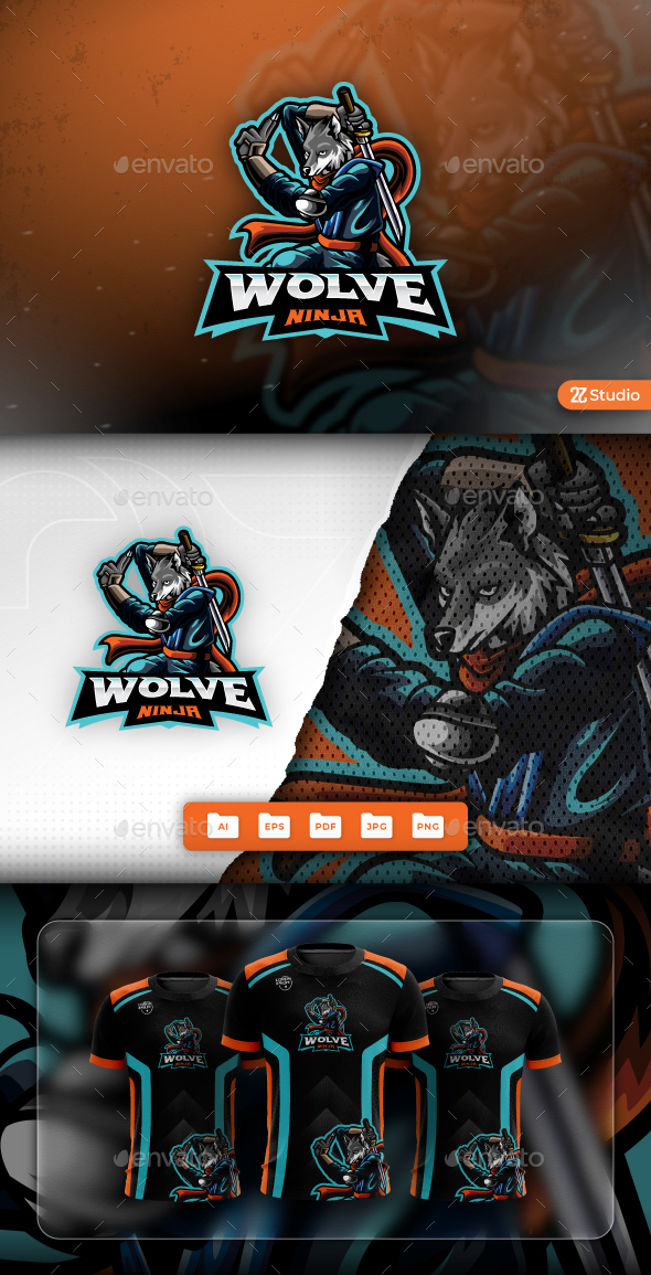 Wolf Ninja Mascot Logo Design