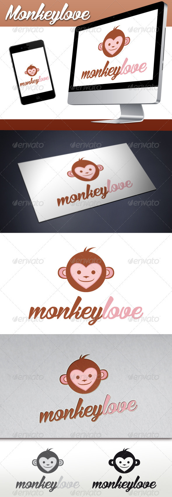 Monkey Love Mascot Logo - Animals Logo Templates