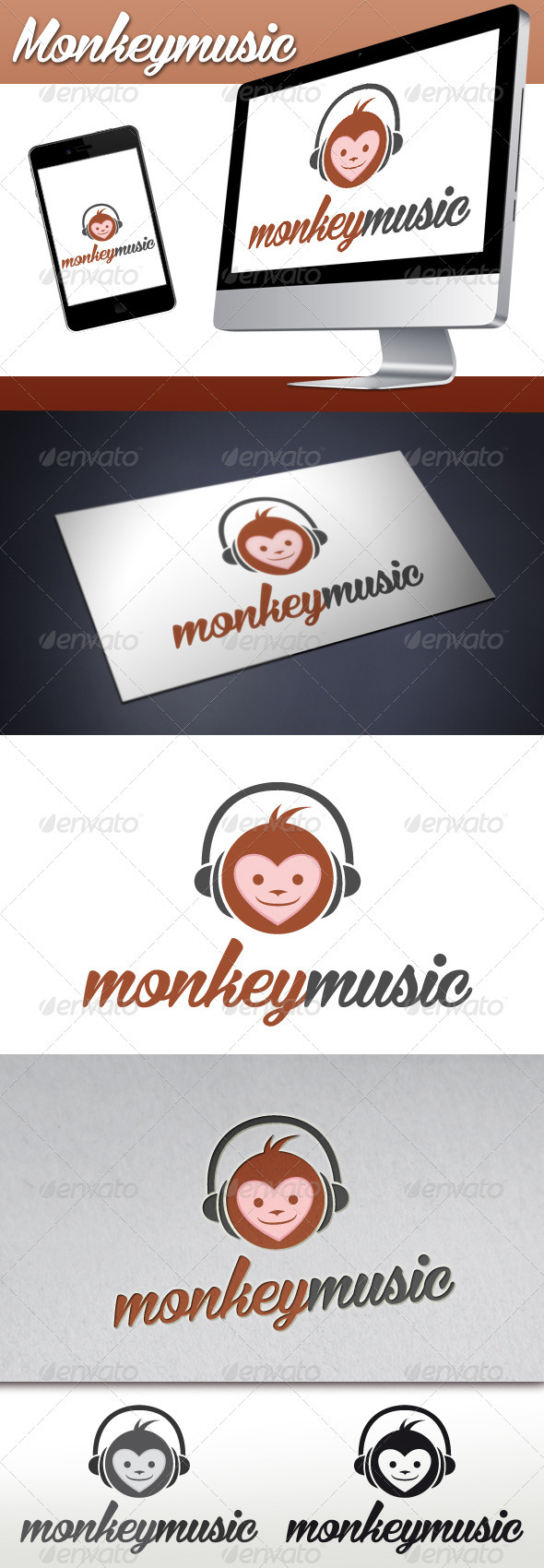 Monkey Music Mascot Logo - Animals Logo Templates