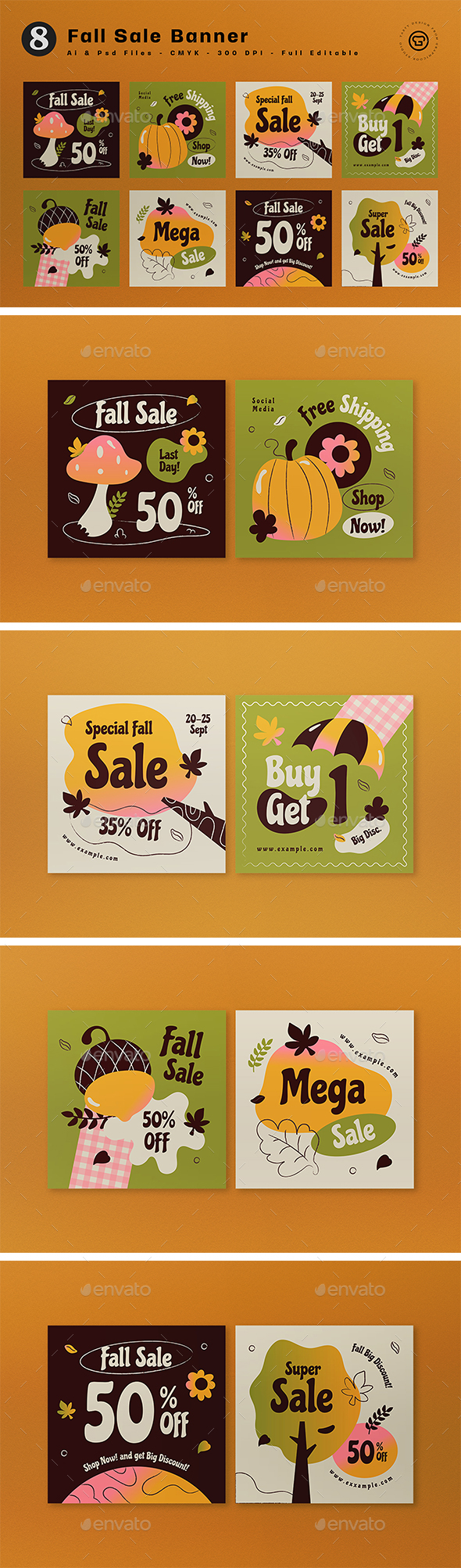 [DOWNLOAD]Green Brown Gradient Hand Drawn Fall Sale Banner