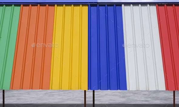 Row of multicolored corrugated metal sheets for roofing on display stand  Stock Photo by aowsakornprapat