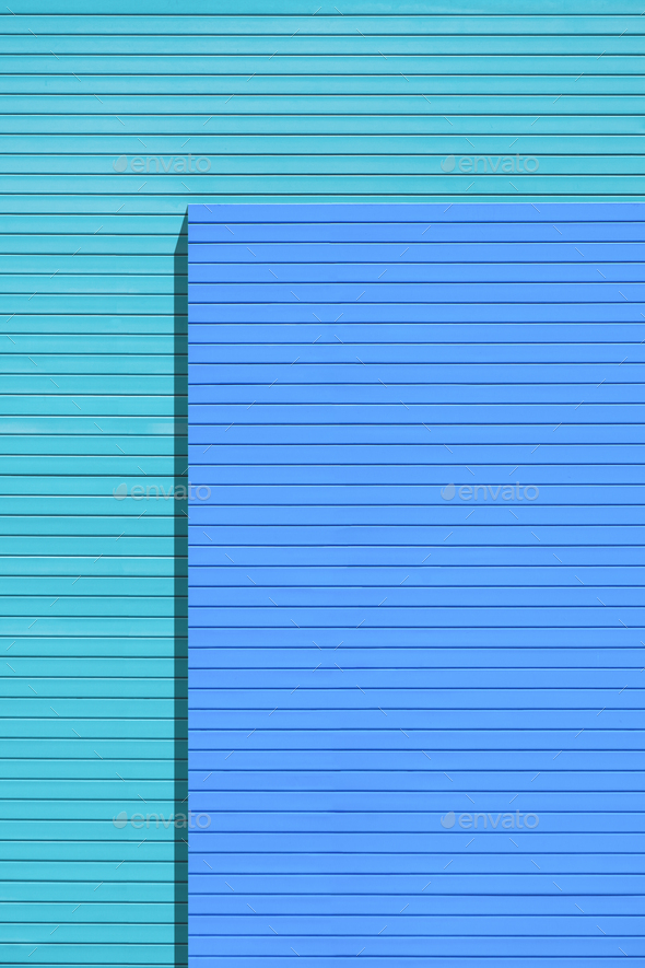 Blank blue wooden smart board exterior wall in 2 different level decoration