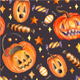 Watercolor Halloween Seamless Pattern with Pumpkin and Candies 