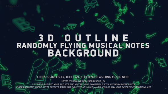3D Outline Randomly Flying Musical Notes Loopable Background alt