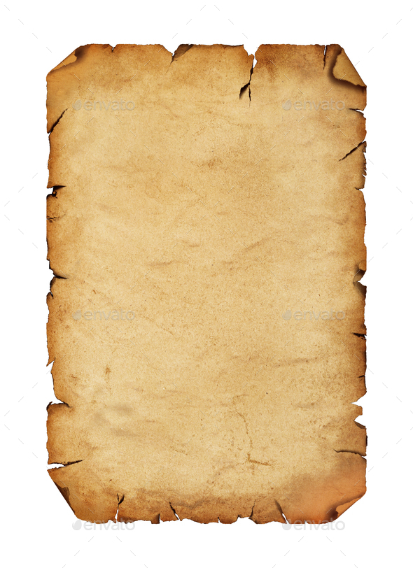 Old antique paper parchment scroll over white Stock Photo by