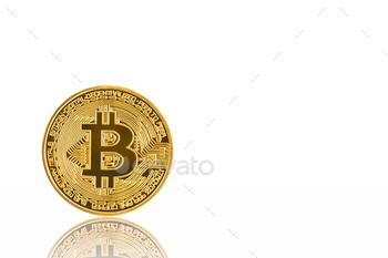 Front golden bitcoin symbol on white background