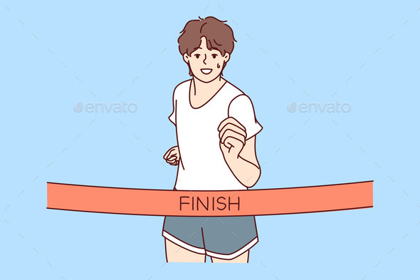 Man Athlete Reach Finish Line Running