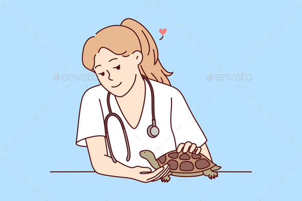 Female Veterinarian Take Care of Turtle
