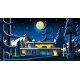 Country House in Night Forest Landscape