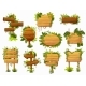 Cartoon Wooden Sign Boards Tropical Jungle Lianas