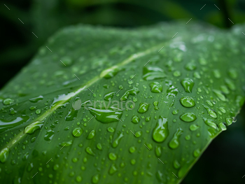Dew Drop Water on Green Leaf Background Macro Photo