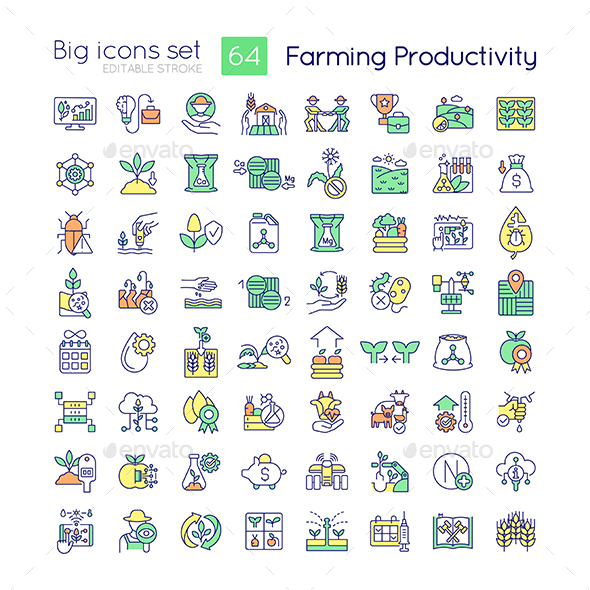 Farming Productivity RGB Color Icons Set