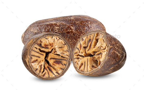Dry nutmeg isolated on white - Stock Photo - Images