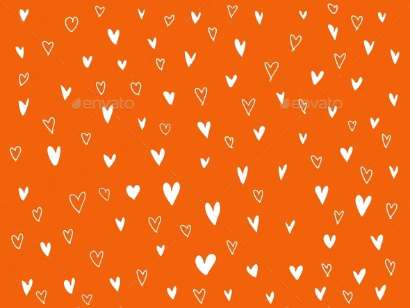 white orange color line draw around red heart icon on paper orange background, hand draw shape