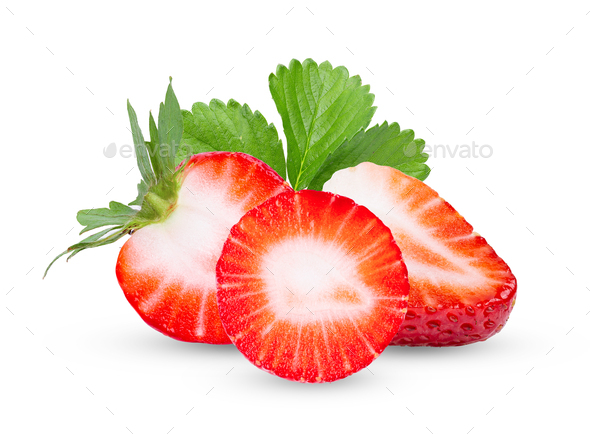 Strawberry and leaf  isolated on white - Stock Photo - Images