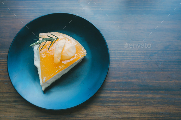 Mango cheese pie, Tropical fruit in sweet dessert cake with cream and cheese
