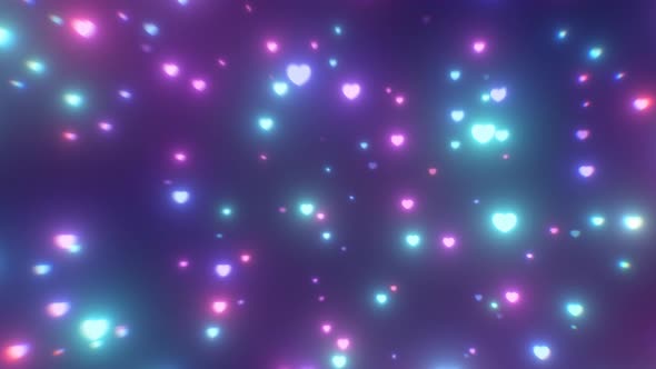 Light Speed Pink and Blue Hearts Glowing Bright Flying Fast At Camera - 4K alt