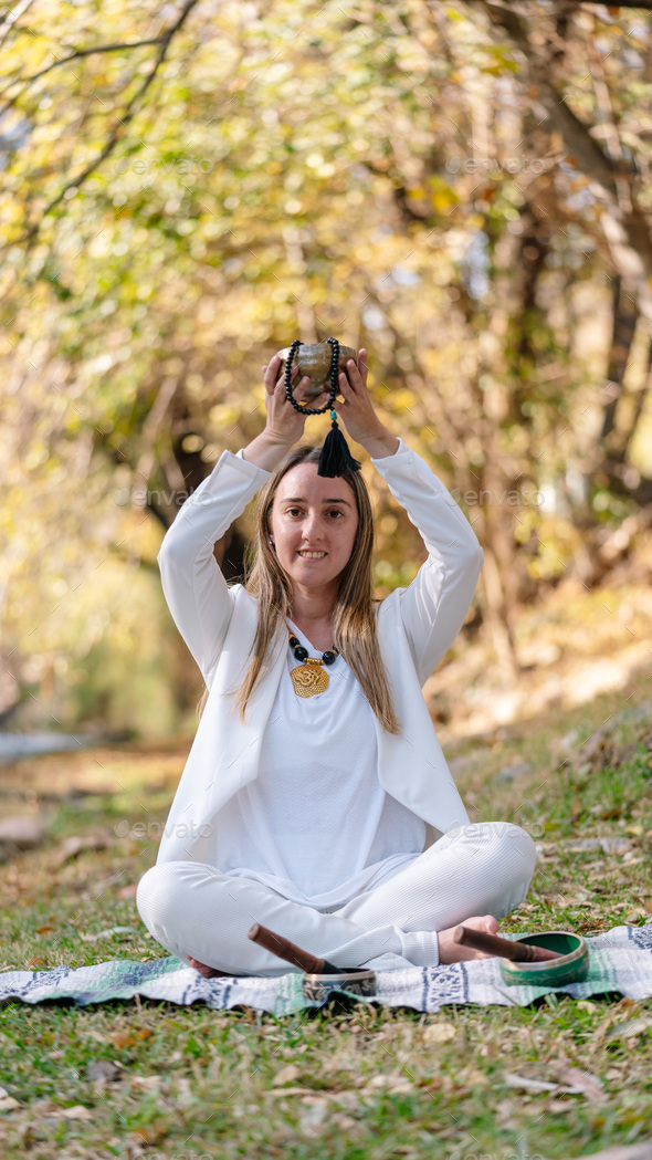woman doing different mudras alternative medicine, mental health Stock