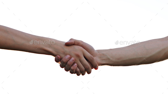Handshake, shaking hands, handshaking. Two handed gesture. Isolated on ...