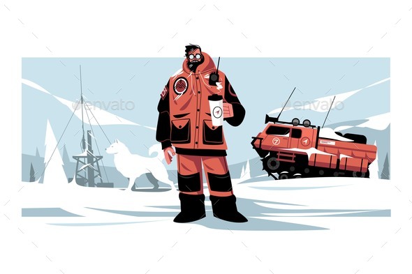 Polar Explorer Character with Cup of Hot Tea
