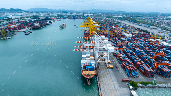 Shipyard Cargo Container Sea Port Freight forwarding service logistics and transportation.