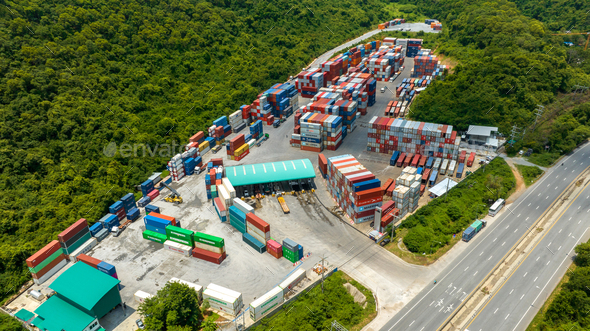 Shipyard Cargo Container Sea Port around mountain Freight forwarding service logistics