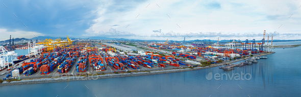 Shipyard Cargo Container Sea Port Freight forwarding service logistics and transportation. In